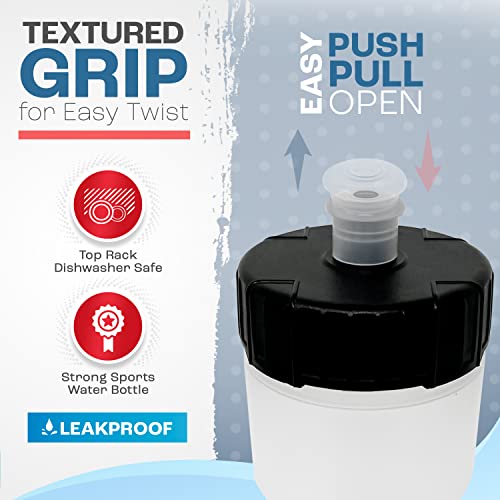 50 Strong Sports Water Bottles – Reusable 22 oz BPA-Free Plastic Bottles with Pull Top Cap – Made in USA – Top Rack Dishwasher Safe – Fits Most Bike Cages Brand - color: Silver, style: 6 Pack