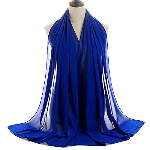 YOUR SMILE for Women Lightweight Breathable Solid Color Soft Chiffon Long Fashion Scarves Sun-proof Shawls Wrap - color: Royal Blue