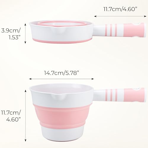 2Pcs Collapsible Water Ladle Bathroom, Foldable Water Scoop & Dipper, Travel Tabo Portable Rinse Cup for Hair Washing Cleaning Soaking, Kitchen Garden Camping, Small Plastic Shower Bucket Pourer Mug