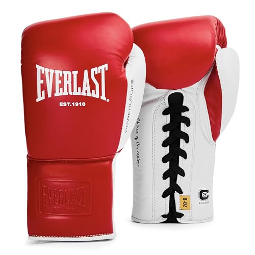Everlast Powerlock OG Pro Boxing Gloves | Lace Up Fight Gloves - color: Red/White, size: 10oz X-Large