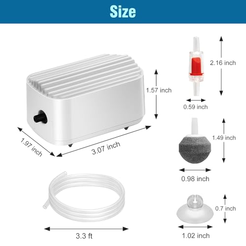 Quiet Aquarium Air Pump 3W Fish Tank Oxygen Aerator Pump with Air Stone Airline Tubing Check Valve Aquarium Bubbler for 3-20 Gallon Fish Tanks - size: 3W