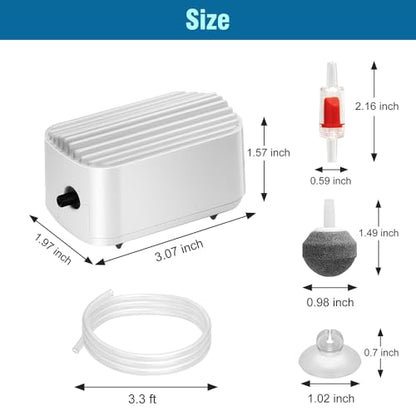 Quiet Aquarium Air Pump 3W Fish Tank Oxygen Aerator Pump with Air Stone Airline Tubing Check Valve Aquarium Bubbler for 3-20 Gallon Fish Tanks - size: 3W