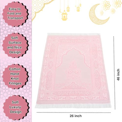 Muslim Prayer Rug with Islam Prayer Beads - Travel Prayer Mat, Islamic Gifts for Women, Portable Prayer Matt Islam, Islamic Prayer Rug Islam Men Women, Praying Mat for Muslim Gifts, Pink - color: Pink