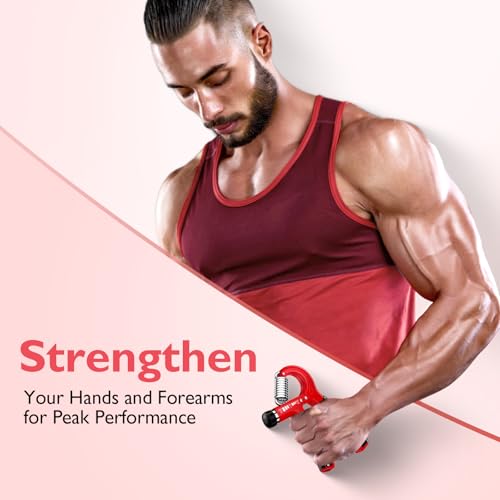FitBeast Grip Strengthener 팔뚝 강화제, 근력 훈련 및 재활을 위한 조절 가능한 핸드 그립 강화제, 4.5-59.9kg(10-132파운드) 저항, 운동 선수 및 물리 치료에 이상적 (1개) - color: 레드