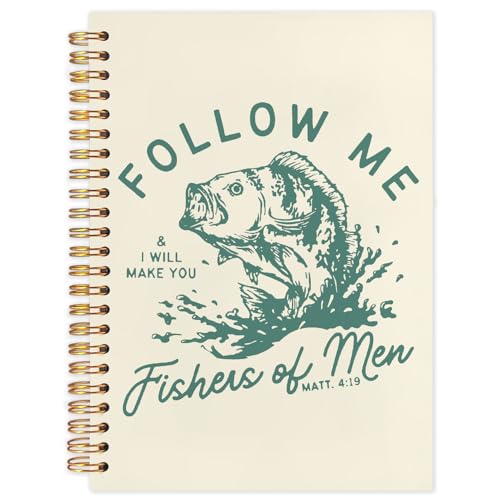 WUCHJ Green and Yellow Pink Retro Fish Christian Notebook, Matthew 4:19 Bible Verse Journal, Religious Scripture Spiral Notebook Journal for Note Taking, Christian Faith Based Gifts for Women Men, 5.5x8.3 Inch - color: yellow fish follow me