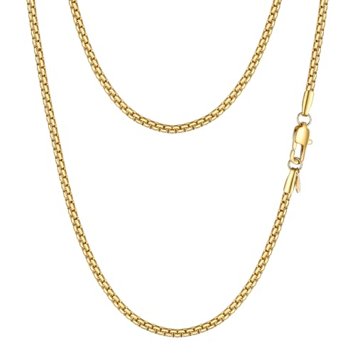 PROSTEEL Stainless Steel Flat Box Link Chain Necklace for Men - size: 14 inch(35cm), style: 2mm-Luxury Gold