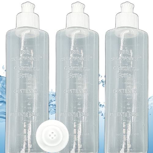 Perineal Peri Squirt Bottle, Postpartum Vaginal Lavette Irrigation, Feminine Hygiene Portable Bidet, New Mom Bottom Spray, 8-oz Bottles (3-Pack) with Unique 4-Way Squirter By K&B Merchandise