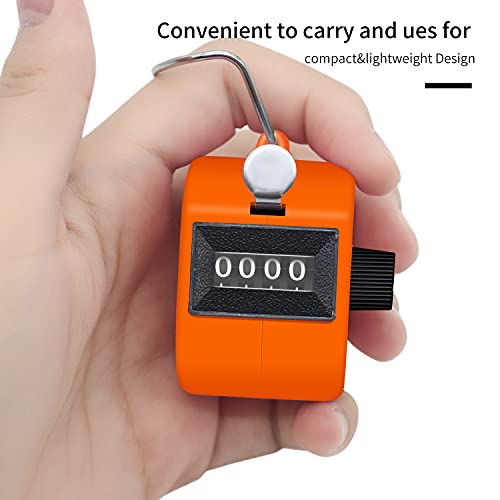 Eliamo 12 Pcs Hand Tally Counter 4-Digit Lap Counter Clicker, Manual Mechanical Handheld Pitch Click Counter with Finger Ring for School Golf & Knitting Row Croche - color: Orange