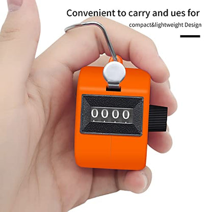Eliamo 12 Pcs Hand Tally Counter 4-Digit Lap Counter Clicker, Manual Mechanical Handheld Pitch Click Counter with Finger Ring for School Golf & Knitting Row Croche - color: Orange