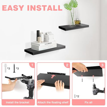 Wooden Crescent Moon Shelf Crystal Shelf Holder with 15.7" Floating Shelves Set of 2 for Wall Mounted in Bathroom Bedroom Toilet Kitchen Living Room Office - color: Black With 2 Pcs Wall Shelves