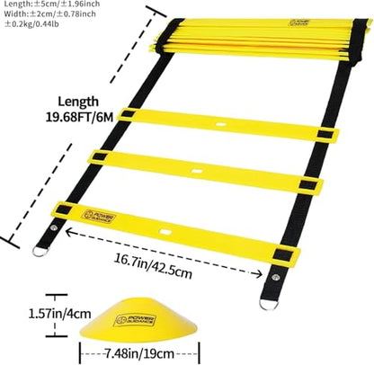 POWER GUIDANCE Agility Ladder (20 Feet) with Cones for Speed Agility Training & Quick Footwork Exercise - Soccer & Football Training Equipment for Adults, Youth & Kids - color: Yellow