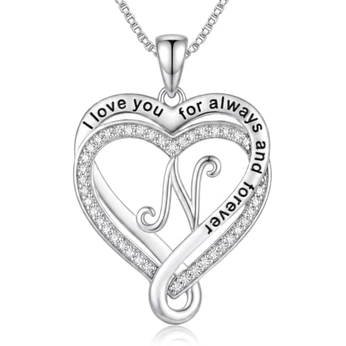 Heart Initial Necklace for Women Double Heart Letters Necklaces - color: N