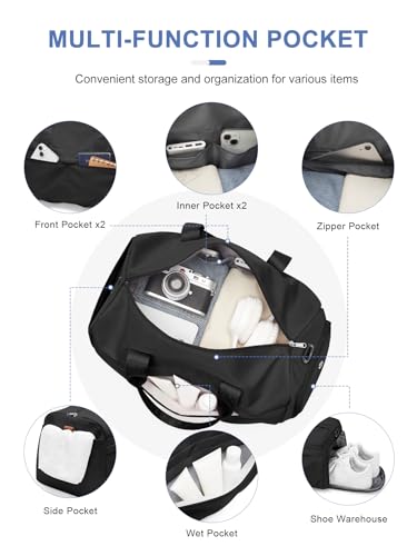 Gym Bag for Women Men with Shoe Compartment, Sport Duffel Bag, Waterproof Travel Weekender Overnight Carry on Bag for Yoga with Trolley Sleeve, Black - color: A-Black