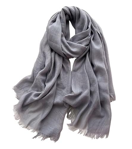 Solid color cotton and linen scarf, wrinkled all season versatile long sunscreen fashionable shawl - color: Light Gray