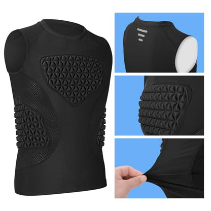 Youth Padded Compression Shirt Baseball Chest Protector Heart Sternum Guard - color: Black, size: Small