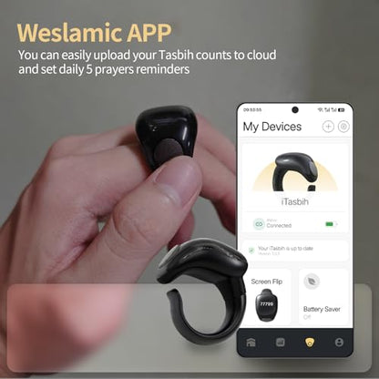 XG.&co Zikr Smart Ring,Adjustable Ring Finger Counter, Tasbeeh Counters, Prayer Direction Indicator Guide,5 Azan Alarm Clock, APP Support Eid al-Fitr Eid Muslims (Black Faith+) - style: Black 16 18 20 22 24mm