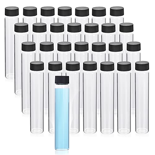 ESHATO 100 Pack 50ML Glass Sample Vial, Liquid Sampling Small Glass Bottle with Black Plastic Screw Caps,Leakproof,Light Weight and Corrosion Resistance(Clear) - color: Clear, size: 50ML