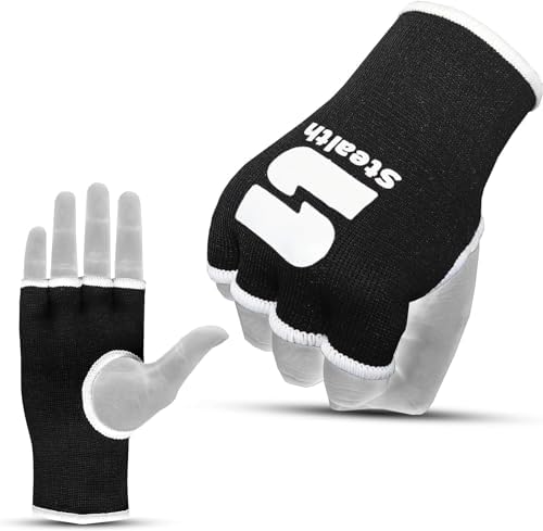 Stealth Sports Boxing Hand Wraps Inner Gloves – Premium Boxing Inner Gloves – Half Finger Boxing Punching Mitts – Elasticated Wrap Boxing Mitts for Kickboxing, Muay Thai, MMA - size: Small-Medium