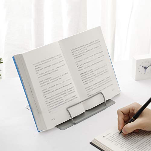 MSDADA Desk Book Stand Metal Reading Rest Book Holder Angle Adjustable Stand Document Holder Portable Sturdy Lightweight Bookstands-Textbooks Tablet Music Books Cook Recipe (Grey) - color: Grey