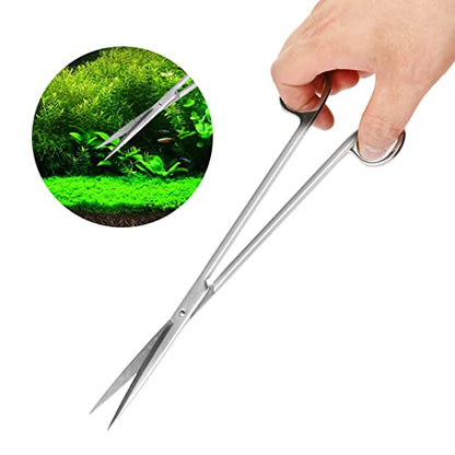 Luocute Aquarium Tools Kit, 6 in 1 Stainless Steel Scissor Tweezer Spatula Set with Storage Bag for Fish Aquarium Plant Care, Tweezers Scissors Spatula Scrapers Tool Set