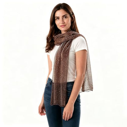 Sequin Scarf for Women Lightweight Mesh Shawl Wrap Bandana Hijab Headscarf for Summer Evening Dress - color: Coffee