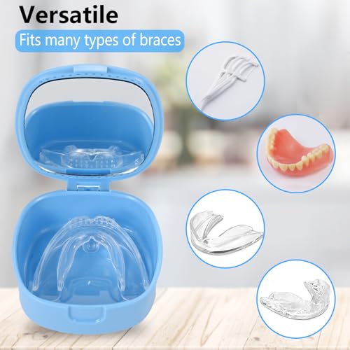 Retainer Case with Mirror & Ventilation Holes for Night Guards, Sky Blue - color: Sky Blue