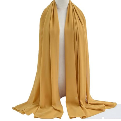 Chiffon Hijab Scarf Head Wrap Lightweight Scarves for Women Pashmina Shawls and Wraps for Evening Dresses Solid Color - color: Yellow 17#