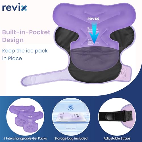 REVIX Shoulder Ice Pack Wrap, 2 Gel Packs+1 Shoulder Brace for Rotator Cuff and Arm, Reusable Gel Cold Therapy Wrap for Discomfort Relief & Muscle Relaxation, Easy to Wear & Remove, Purple - size: Medium, style: Purple, 2 Gel Packs+1 Shoulder Brace