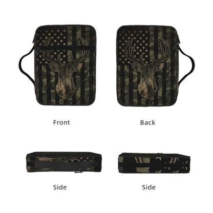 Camo Deer American Flag Bible Cover Case with Handle and Zippered Pocket - color: Camo Deer American Flag