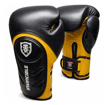 Invincible Fight Gear Professional Hook and Loop Leather Training Boxing Gloves v2.0 - Ideal for Boxing, Kickboxing, Muay Thai, MMA for Men Women and Kids (16oz)