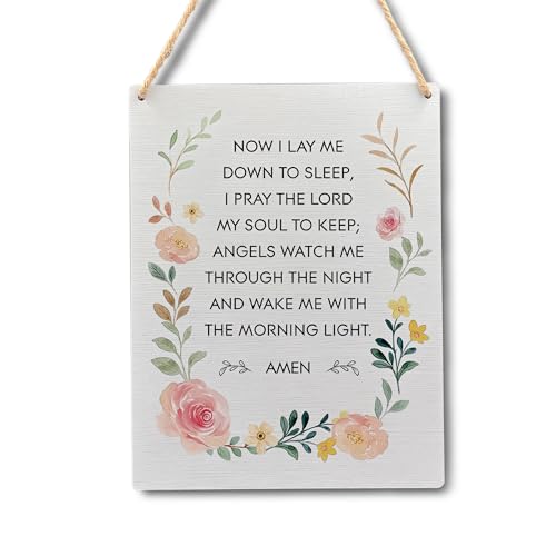 Lords Prayer Wall Art - Lords Prayer Wooden Signs with Hanging 10x8 Inches, Baby Girl Nursery Decor, Baptism Decorations for Girls, Baptism Gifts for Baby Girl