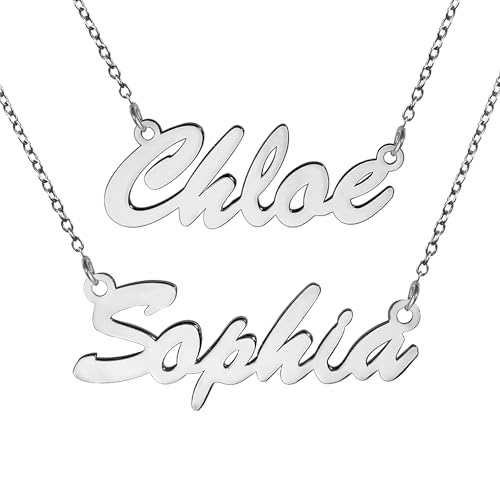 PicturesOnGold.com Custom Name Necklace For Women Personalized Name Necklace in Sterling Silver or Gold Necklace Personalized with any Name or Word - color: Two Different Names - Silver Script Necklace