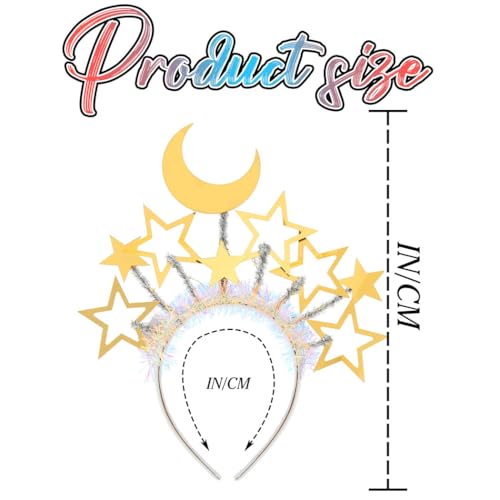 Yean Light Up Gold Moon Star Headband for Women (Gold-Warm Light, One Size) | New Years Star Headband Costume Party Hair Accessories