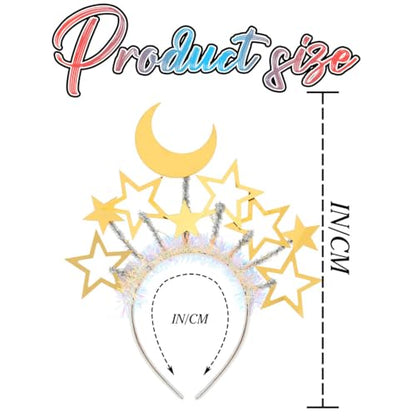 Yean Light Up Gold Moon Star Headband for Women (Gold-Warm Light, One Size) | New Years Star Headband Costume Party Hair Accessories