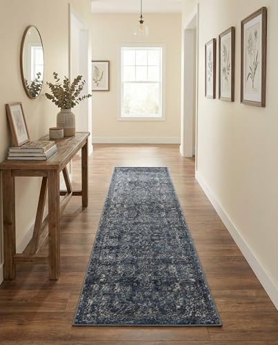 Rugs.com Oregon Collection Rug – 8 Ft Runner Blue Low-Pile Rug Perfect for Hallways, Entryways - color: Blue 6, size: 2'2" x 8' (Runner)