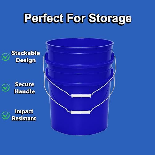 5-Gallon Bucket with Airtight Lid – Made in USA, Food Grade BPA Free Plastic, Heavy Duty Multi-Use, Metal Handle with Grip, Stackable Storage – Fina Blue, 3 Pack - color: Fina Blue, size: 3