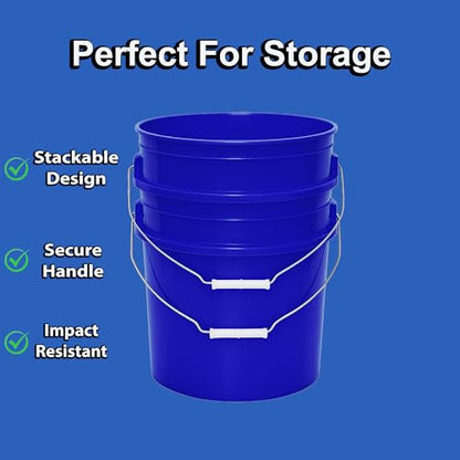 5-Gallon Bucket with Airtight Lid – Made in USA, Food Grade BPA Free Plastic, Heavy Duty Multi-Use, Metal Handle with Grip, Stackable Storage – Fina Blue, 3 Pack - color: Fina Blue, size: 3