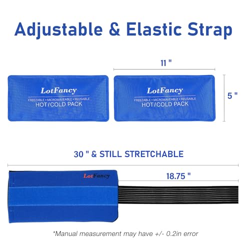 LotFancy Ice Packs for Injuries Reusable, 2 Gel Packs Wrap for Knee Head Neck Ankle Wrist Elbow Foot Legs Back Joint Pain Relief, Hot Cold Therapy for Surgery Recovery, First Aid - style: 11x5in(2 Packs with Wrap)