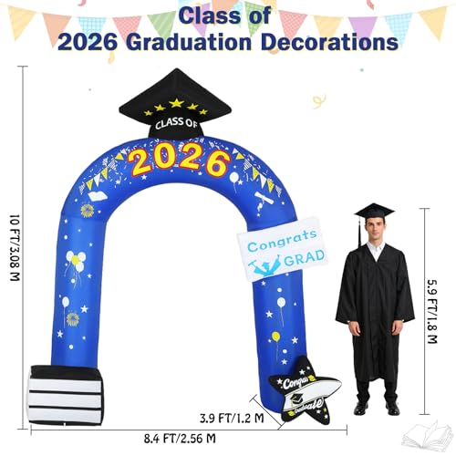 Lewondr 10FT Graduation Inflatable Outdoor Decorations, Inflatable Arch Class of 2026, Blow up Yard Decoration with 9 LED Lights for Graduation Party, 2026 Grad Decor for College High School - style: Arch