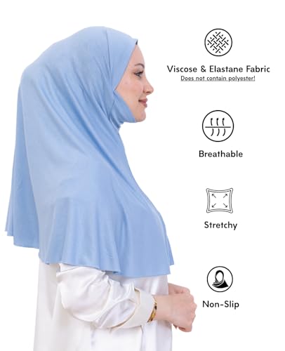 Prien Easy To Wear Hijab For Women, Muslim Instant Turban With Niqab, Islamic Clothes, Soft Scarf For Prayer, Abaya, Khimar - color: Light Blue