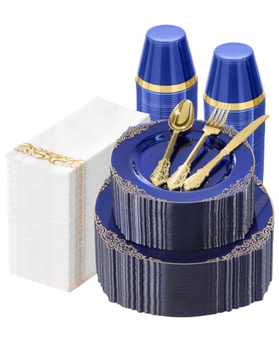 Bestluck 525PCS Clear Blue Disposable Plates for 75 Guests - color: Blue, size: 75 Guests