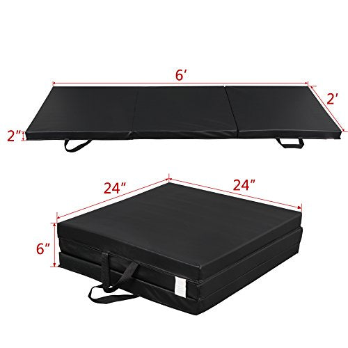 ZenStyle 6' x 2' x 2" PU Leather Exercise Tri-Fold Gym Fitness Mat For Gymnastics, Aerobics, Yoga, Martial Arts - color: Black