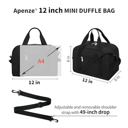 Apenze Small Gym Bag Carry On Bag - 12 in Mini Duffle Bag Lightweight for Overnight Travel（Black） - color: Black, size: 12inch