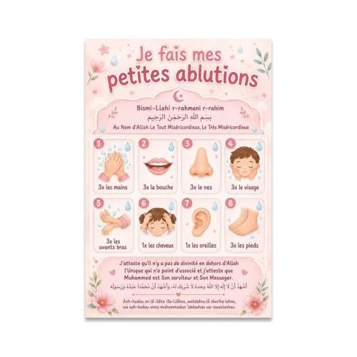 Wudu Ablution Poster Muslim Prayer Steps Guide Canvas Wall Art - color: Unframe-style-4, size: 12"L x 8"W