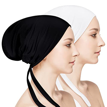 Unittype 2 Pieces Women Hijab Undercap Under Scarf Hat Hijab Cap Islamic Muslim Bonnet Cap Inner Beanies Hat Underscarf Turban Caps with Ties Back