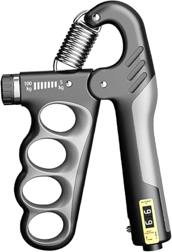 Grip Strength Trainer – Adjustable Resistance Hand Grip Strengthener (11-220 Lbs/5-100KG) with Auto Electronic Counter | Forearm & Finger Exerciser for Athletes, Musicians, Injury Recovery - color: Grey