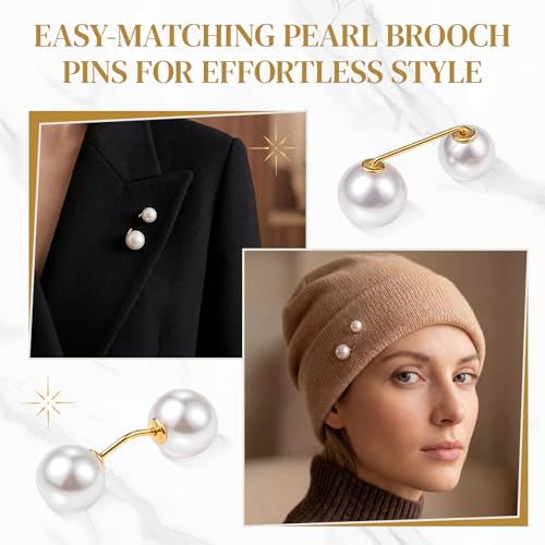 WILLBOND 6 Pcs Artificial Pearl Brooch Pins Sweater Shawl Safety Clips Dress Clips for Women - color: White