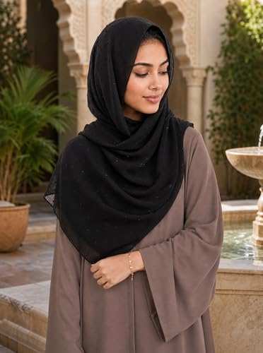Chiffon Dotted Hijab Scarf for Women, Lightweight Textured Head Wrap Shawl,Soft Muslim Headscarf for Spring Fall - color: Mcmqxf2531-4#black