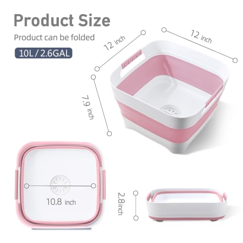 Collapsible Wash Basin for Baby Bottles - 2.4 Gallons Portable Wash Bin for RV Camping Sink, Space-Saving Dish Tub.Laundry & Utility Room Sinks (Pink) - color: Pink