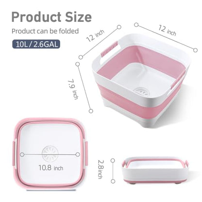 Collapsible Wash Basin for Baby Bottles - 2.4 Gallons Portable Wash Bin for RV Camping Sink, Space-Saving Dish Tub.Laundry & Utility Room Sinks (Pink) - color: Pink